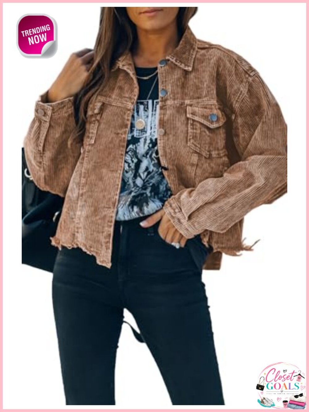 Women's Cropped Corduroy Jacket Button Down Shacket Casual Fall